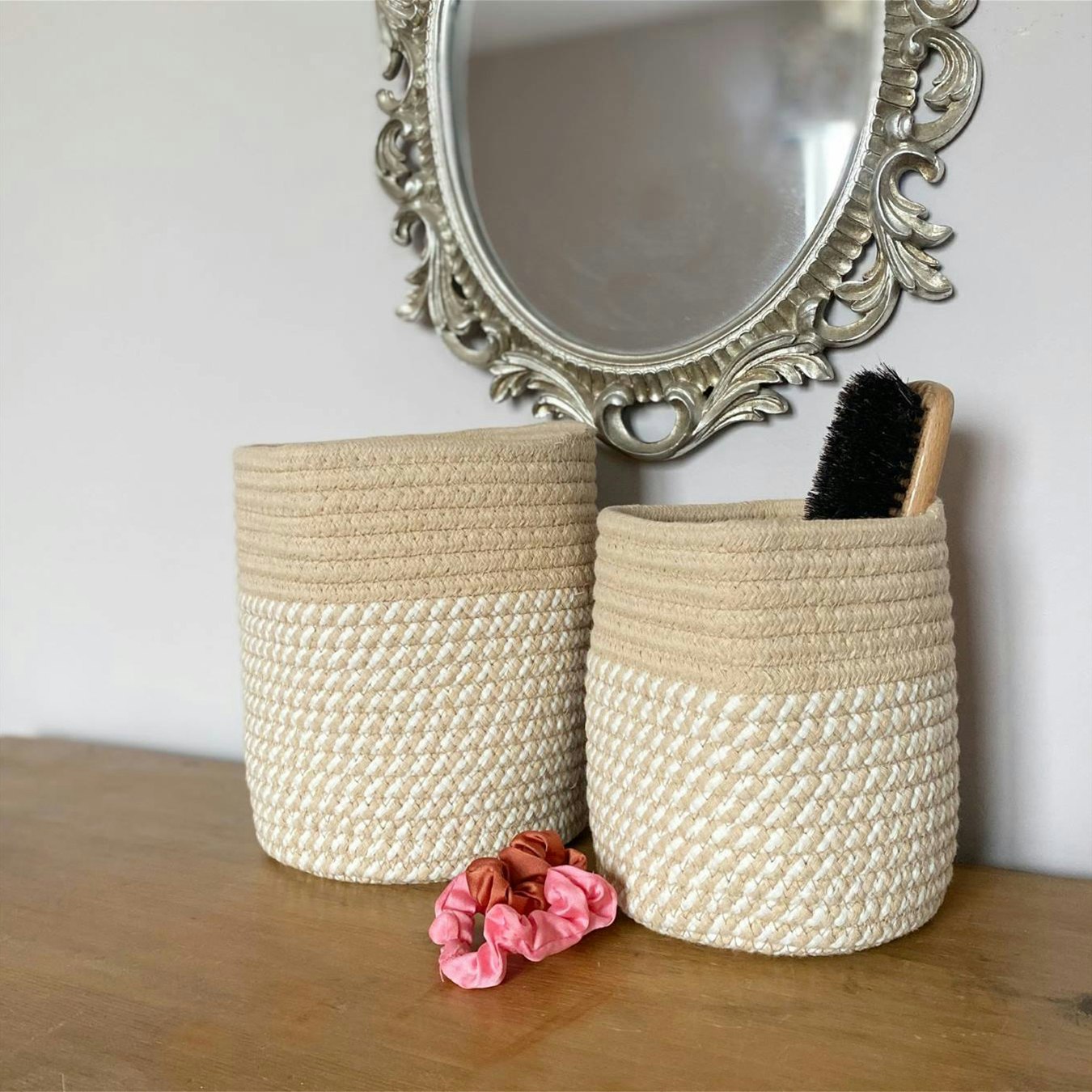 Cotton Rope Baskets - Cream / Taupe - Set of 2 by Geko Products