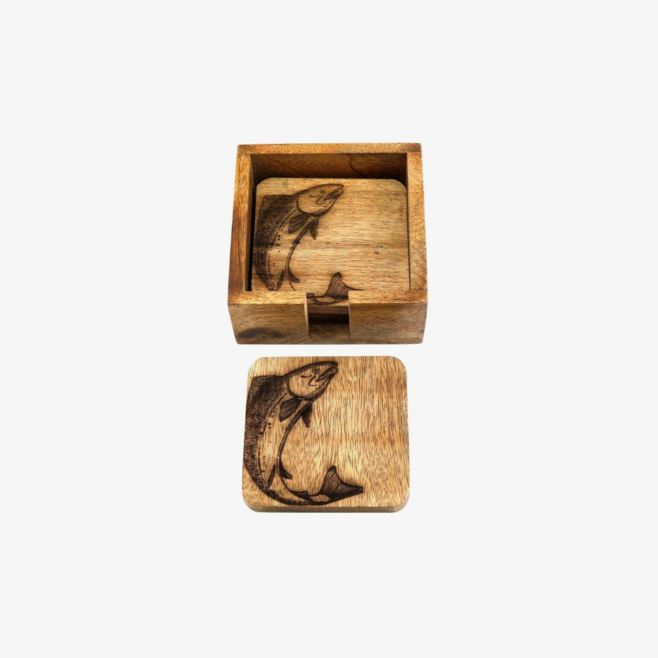 Wooden Engraved Salmon Coasters - Set of 4 by Geko Products