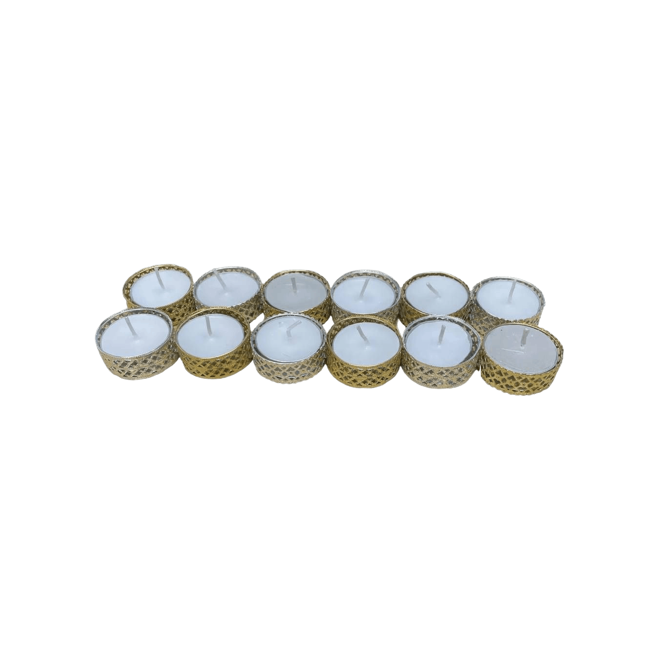 Silver and Gold Heart Pattern Tea Light Candles - Pack of 12 by Geko Products