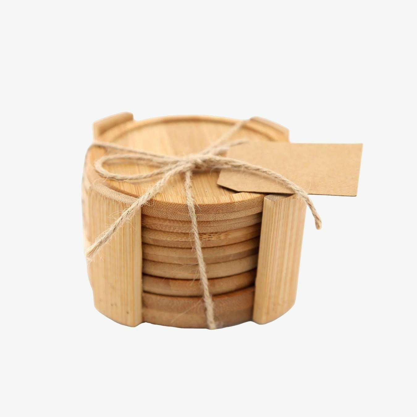 Round Bamboo Coasters With Holder - Set of 6 by Geko Products
