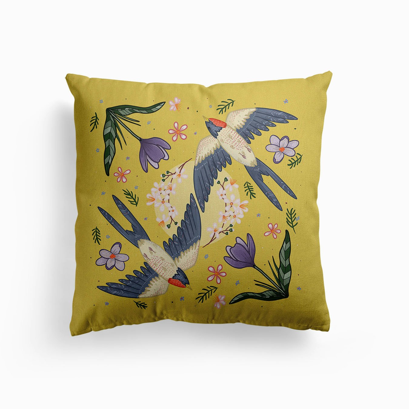 Swooping Swallows Canvas Cushion by Ink and Tot