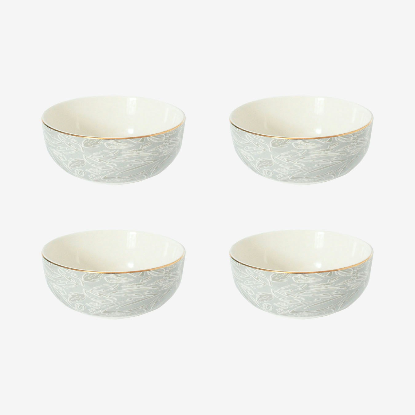 Cereal Bowls - Grey Leaves - Set of 4 by Milly Sands