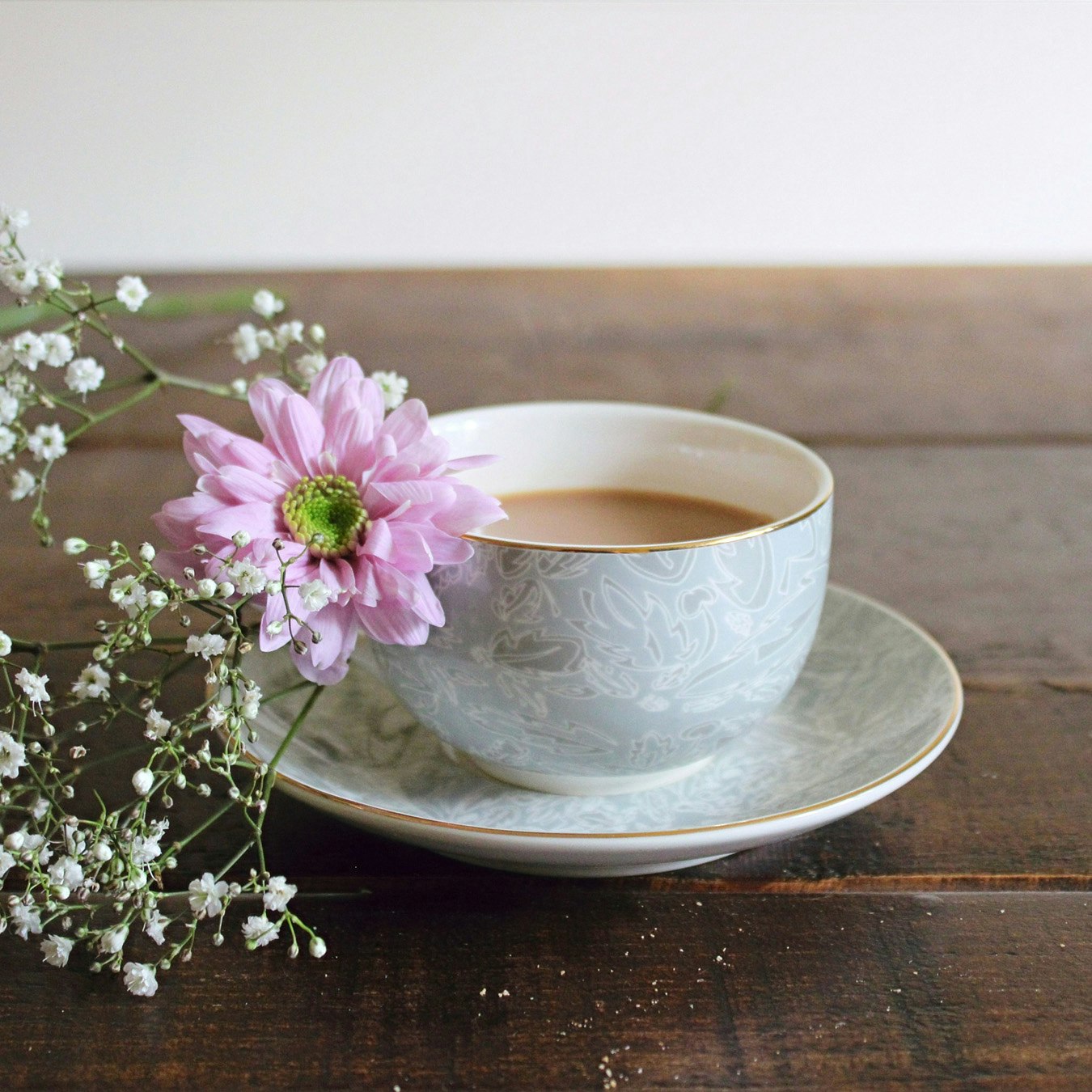 Tea Cups - Grey Leaves - Set of 2 by Milly Sands