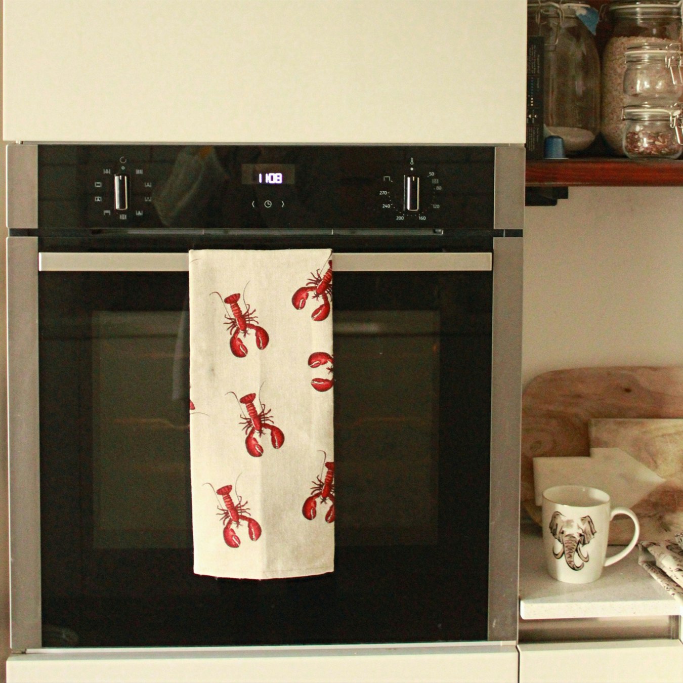 Linen Tea Towel - Bali Red Lobster by Milly Sands