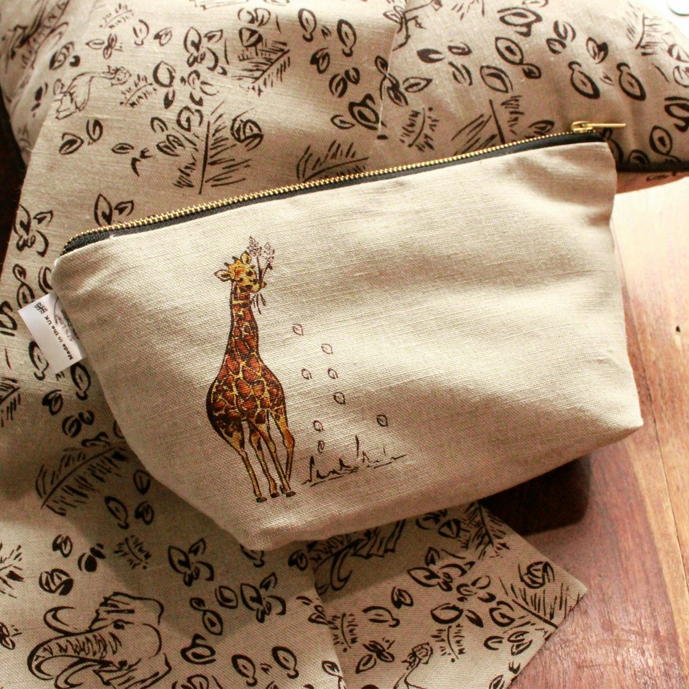 Linen Toiletries Cosmetic Bag - Giraffe by Milly Sands