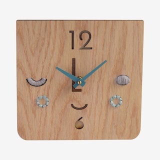 Face Clock - Turquoise - Oak