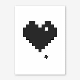 Black Pixel Heart Art Print