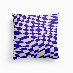 Blue Wavy Checker Canvas Cushion