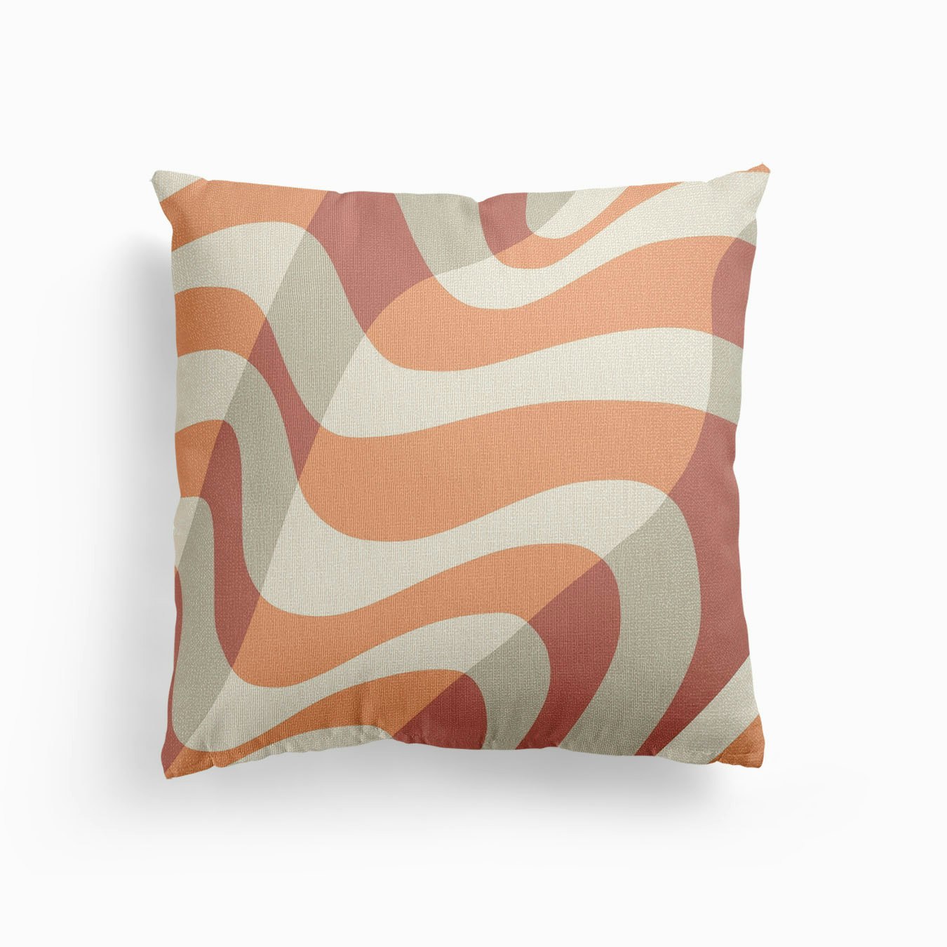 Coral Pink Wavy Stripes Canvas Cojín