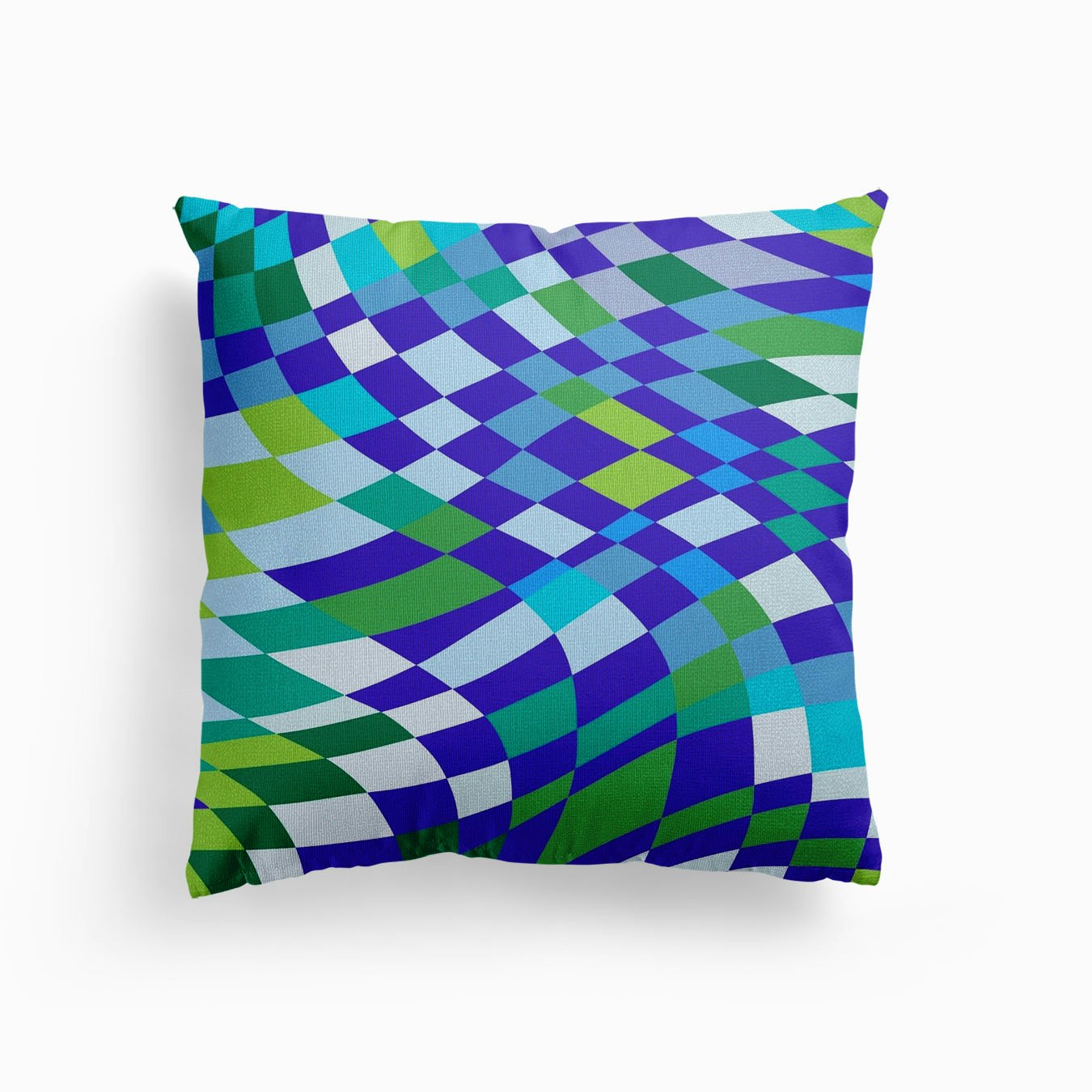 Checkered Blue And Green Canvas Cuscino