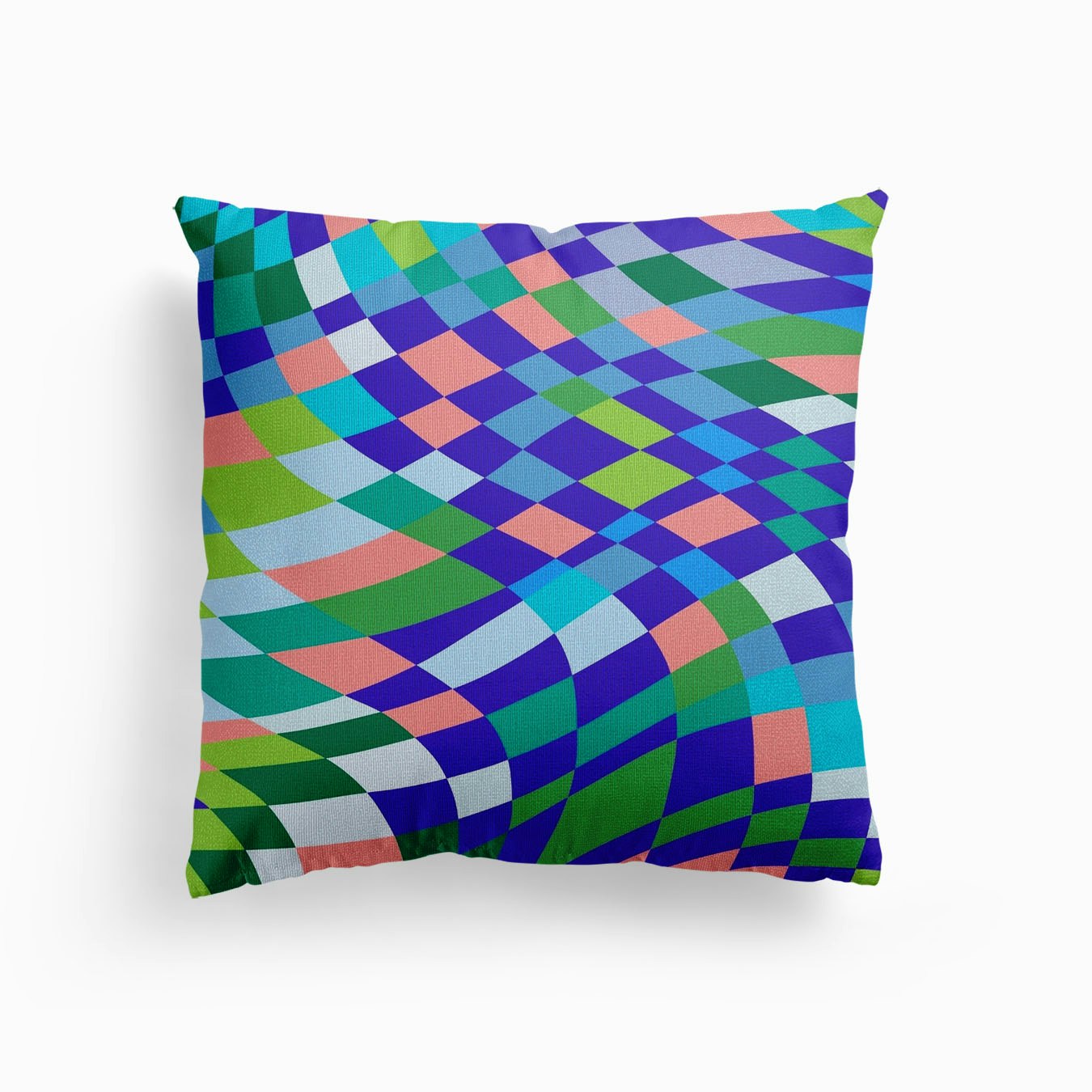 Checker Blue Green And Pink Sprinkles Canvas Cushion by Little Dean