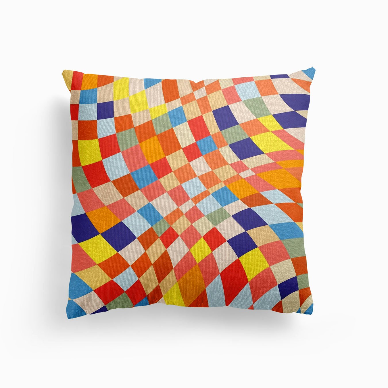 Multicolor Wavy Checker Canvas Kissen