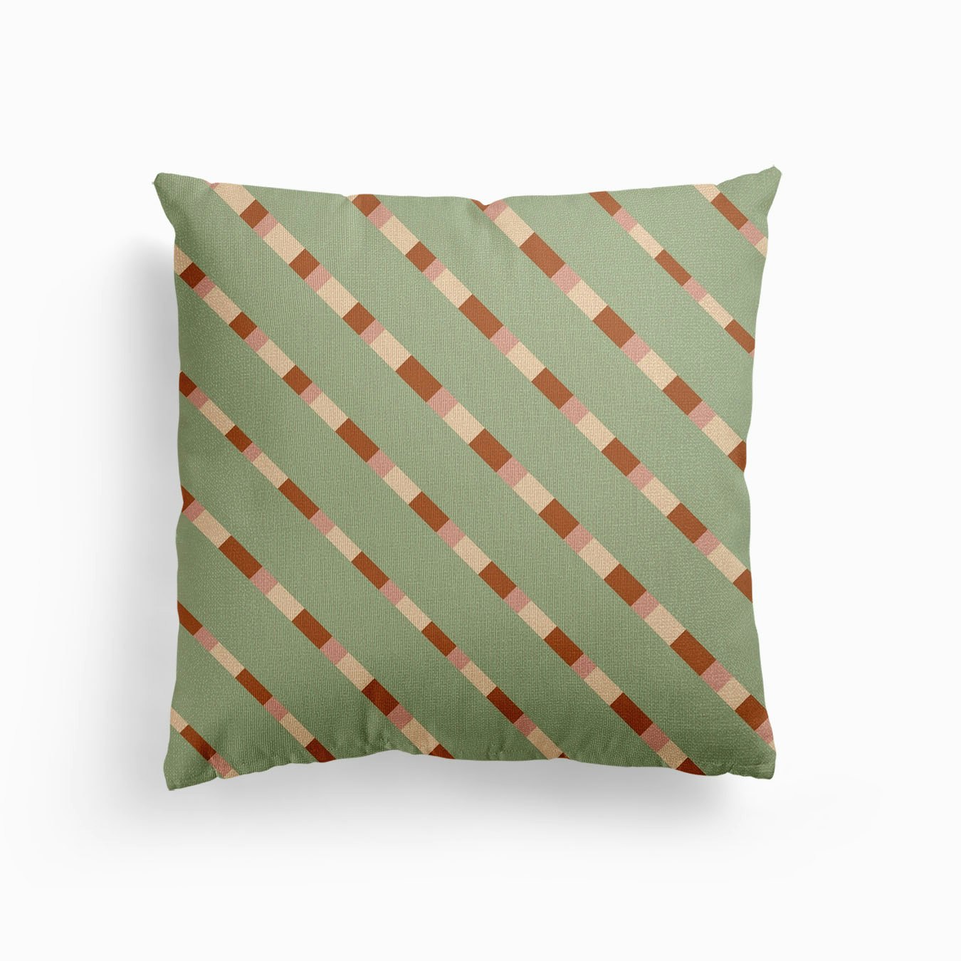 Striped Pattern In Green Canvas Cushion by Little Dean