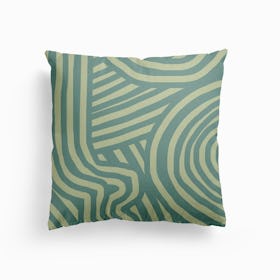 Deep Sage Green Striped Abstract Canvas Cushion