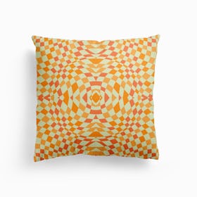 Chartreuse And Orange Checker 2 Canvas Cushion