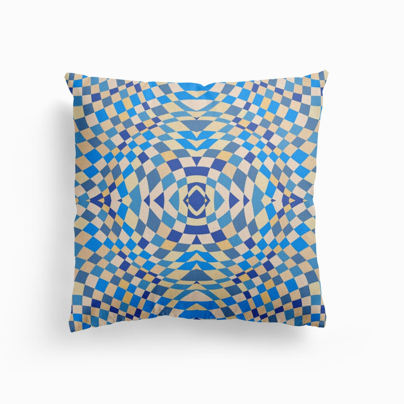 Retro Blue Wavy Checker 2 Canvas Cuscino