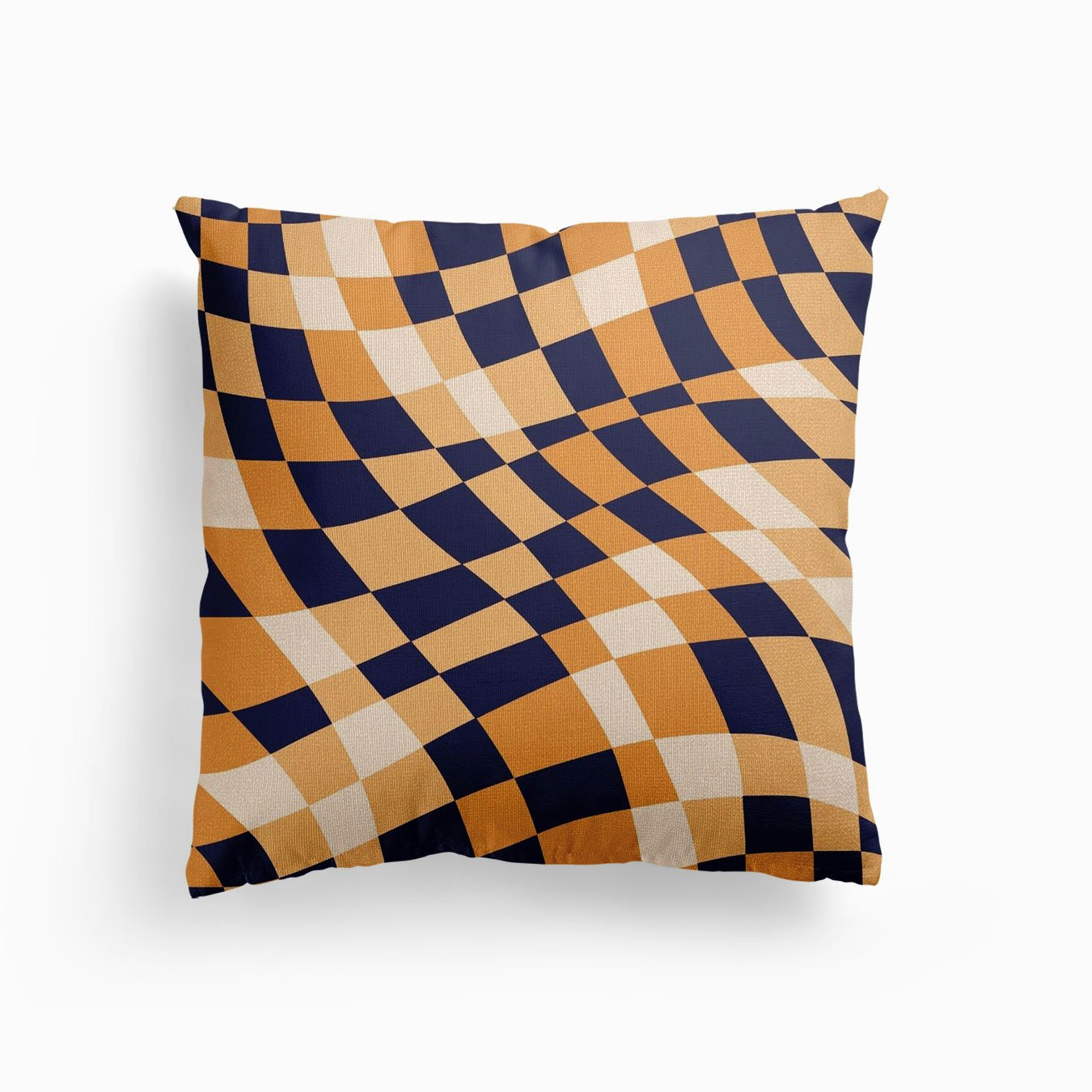 Tan Brown Wavy Checkered Canvas Cushion by Little Dean