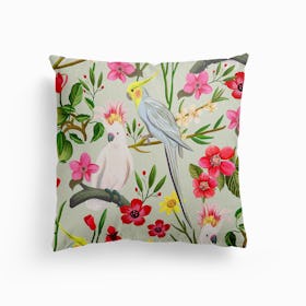 Parakeet And Cockatoo Garden Canvas Cushion