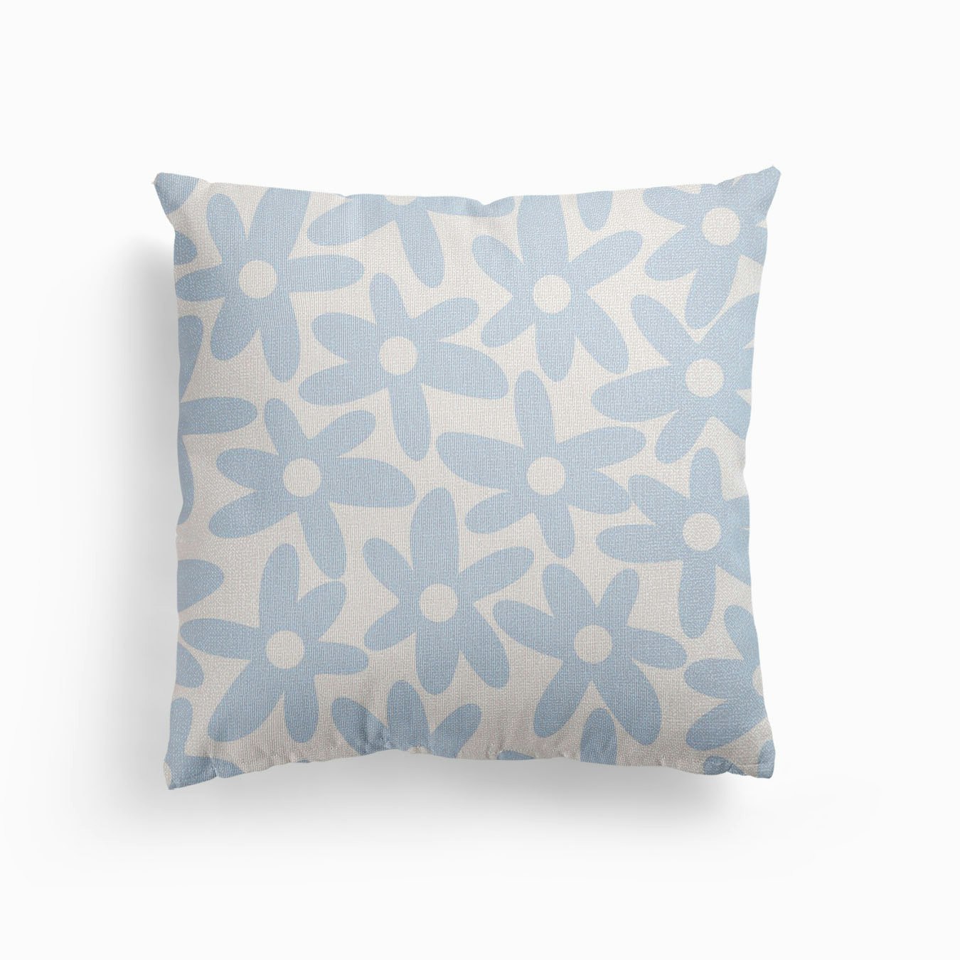 Daisy Time Retro Floral Pattern In Baby Blue And White Canvas Cushion by Kierkegaard Design Studio