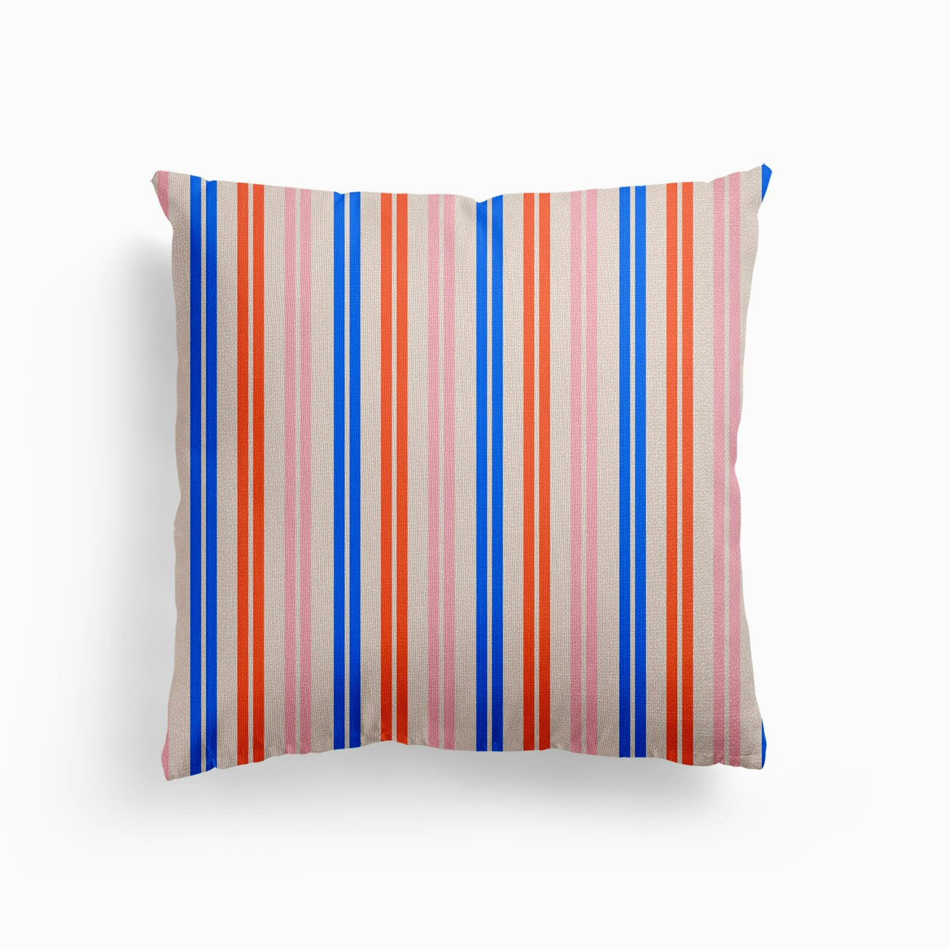 Classic Double Stripe Pattern Royal Blue Orange Pink Canvas Cushion by Kierkegaard Design Studio