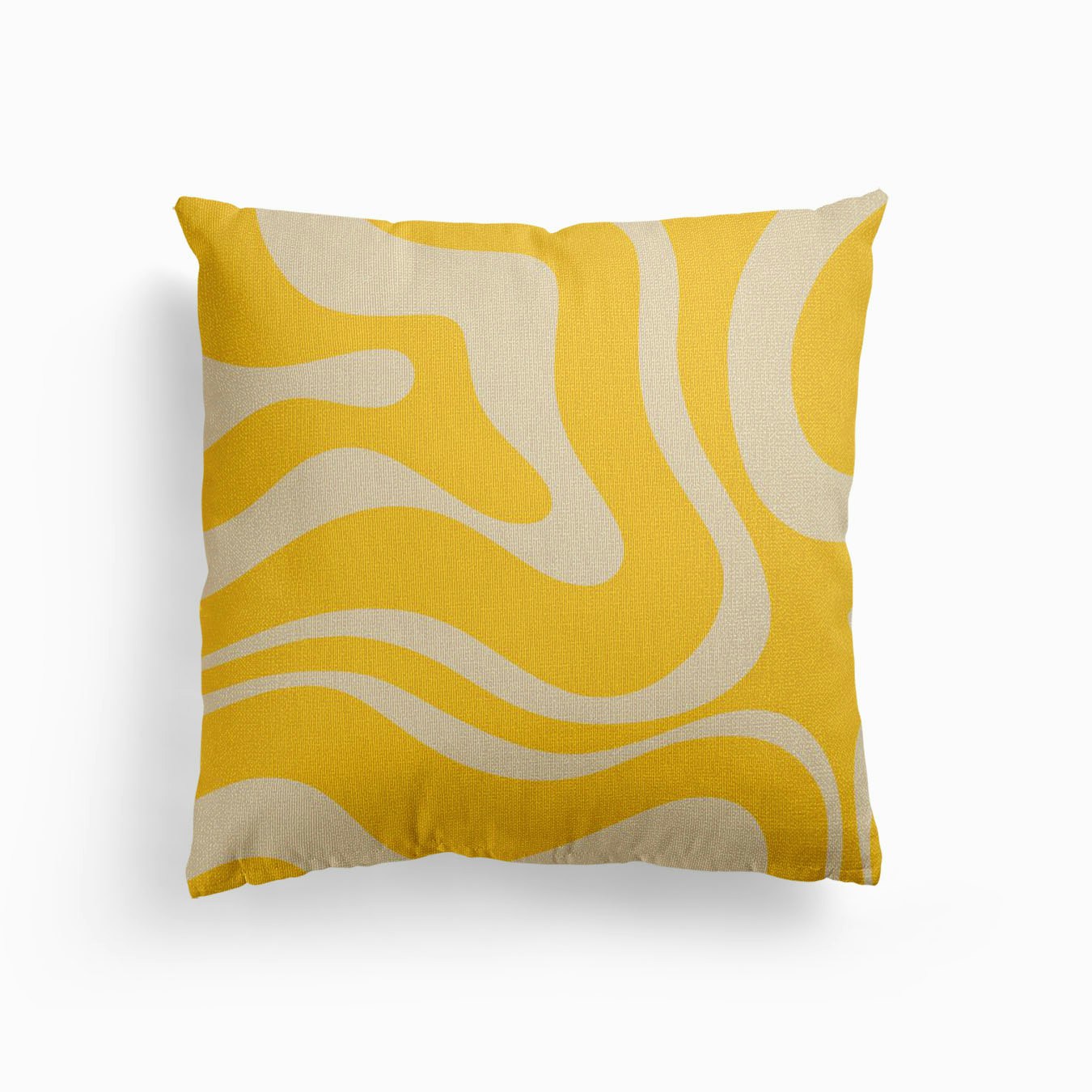 Modern Liquid Swirl Abstract Pattern In Mustard Canvas Cushion by Kierkegaard Design Studio