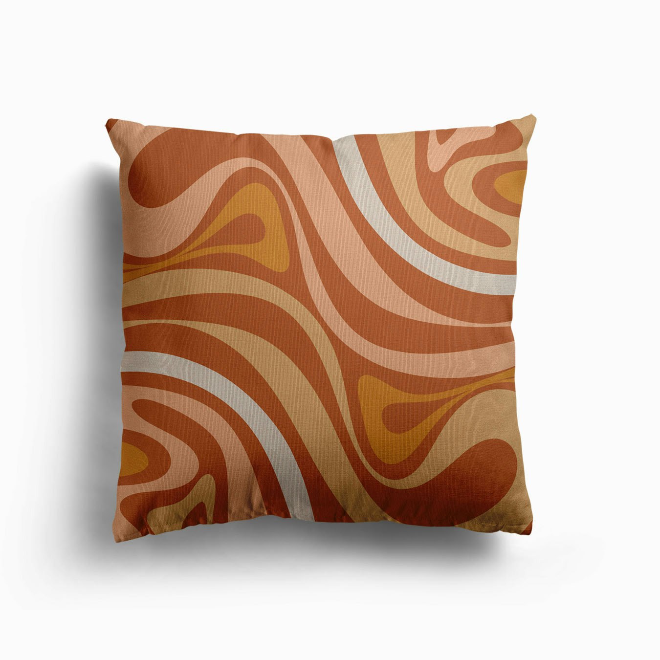 New Groove Retro Swirls Abstract Pattern In Boho Earth Tones Canvas Cushion by Kierkegaard Design Studio