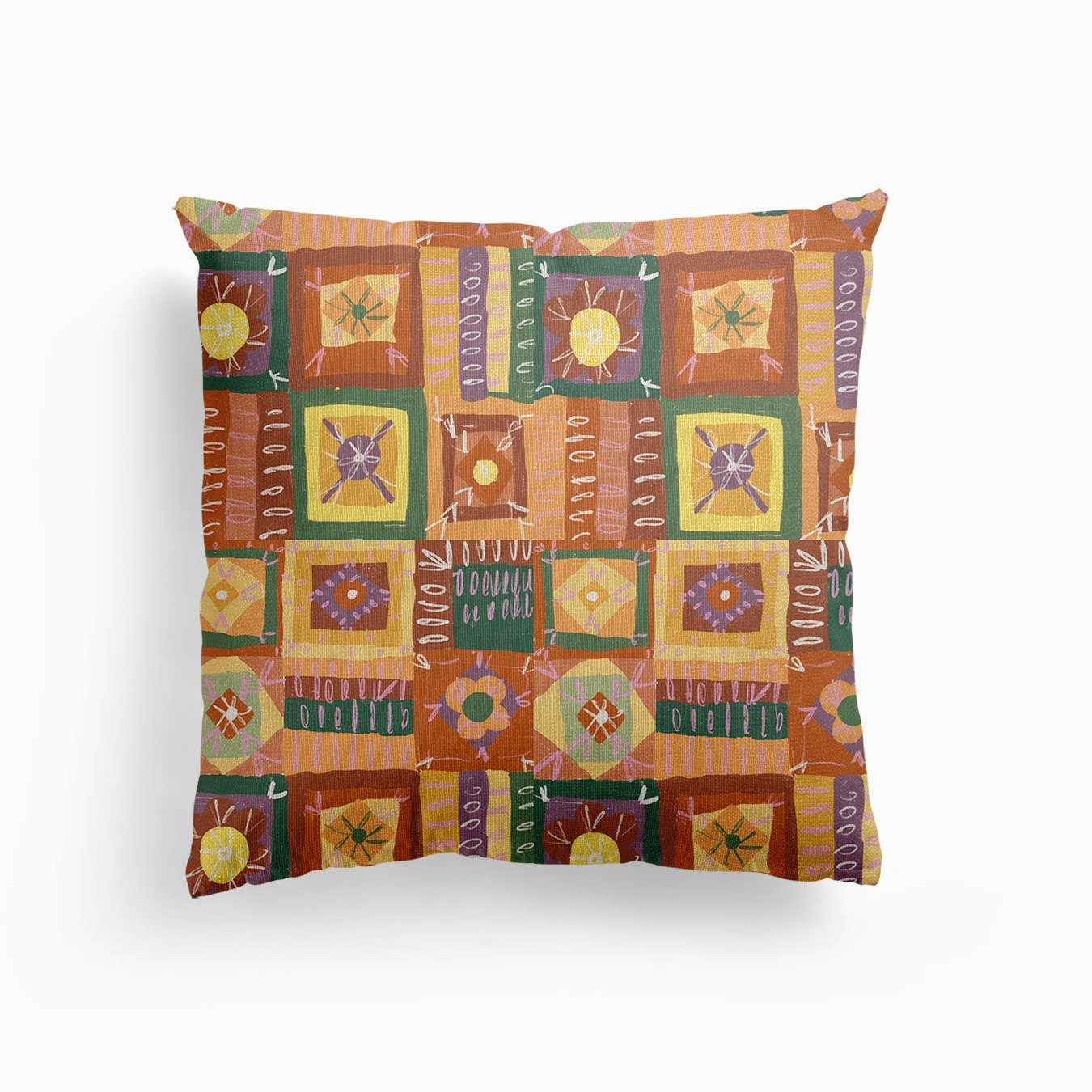 Brown Patchwork Canvas Kissen