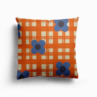 Red Floral Check Canvas Cushion