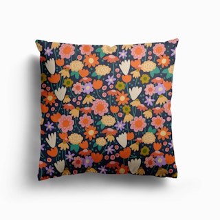Floral Pattern Dark Canvas Cushion