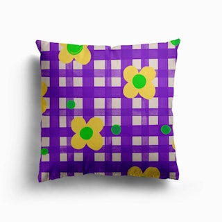 Purple And Yellow Floral Check Canvas Cushion
