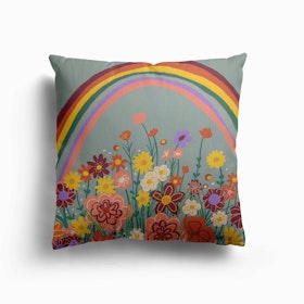 Retro Floral Rainbow Canvas Cushion