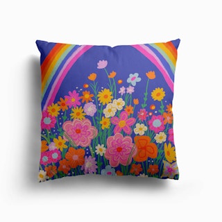Bright Floral Rainbow Canvas Cushion