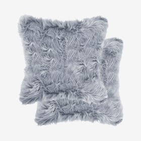 Belton Faux Fur Square Pillows - Grey - Set of 2