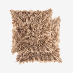 Belton Faux Fur Square Pillows - Tan - Set of 2