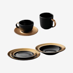 Gem Dinnerware Place Set - Black / Gold - Set of 6