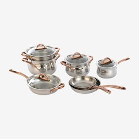 Ouro Cookware Set with Lids - Silver / Rose Gold - Stainless Steel / Glass - Set of 11