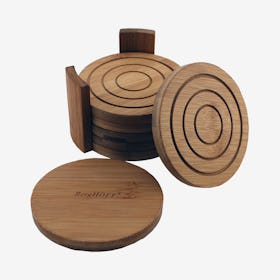 Coaster Set in Holder - Natural - Bamboo - Set of 7