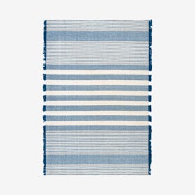 Jennie Hand Loomed Striped Flatweave Fringe Area Rug - Blue