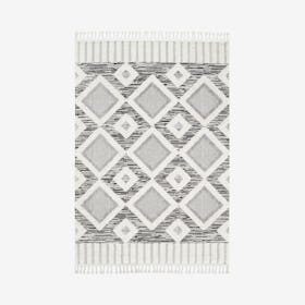 Journey Shaggy Checkered Tiles Tassel Area Rug - Grey