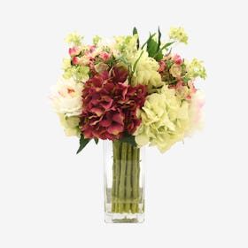 Hydrangea with Peony Floral Arrangement in Vase - Magenta / White