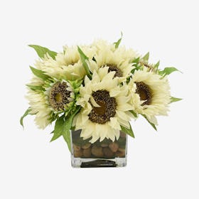 Sunflower Floral Arrangement in Vase - White