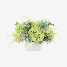 Hydrangea, Lamb Ear and Astilbe Floral Arrangement in Vase - Pink / Green