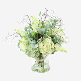 Hydrangea, Lamb Ear and Vine Floral Arrangement in Vase - White / Blue