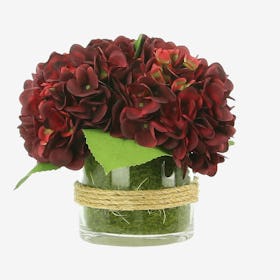 Hydrangea Floral Arrangement in Vase - Burgundy