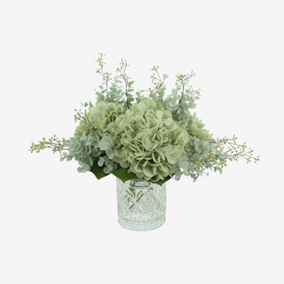Artificial Hydrangea and Eucalyptus Floral Arrangement in Vase - Seafoam