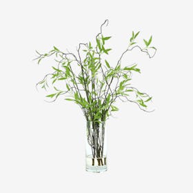 Artificial Willow Branch Arrangement In Tall Glass Vase