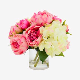 Peony and Hydrangea Floral Arrangement in Vase - Pink