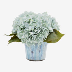 Hydrangea Floral Arrangement in Pot - Seafoam / Blue