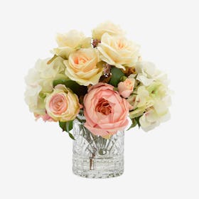 Hydrangea and Rose Floral Arrangement in Vase - Pink / Cream / Peach
