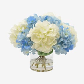 Hydrangea Floral Arrangement in Vase - White / Blue